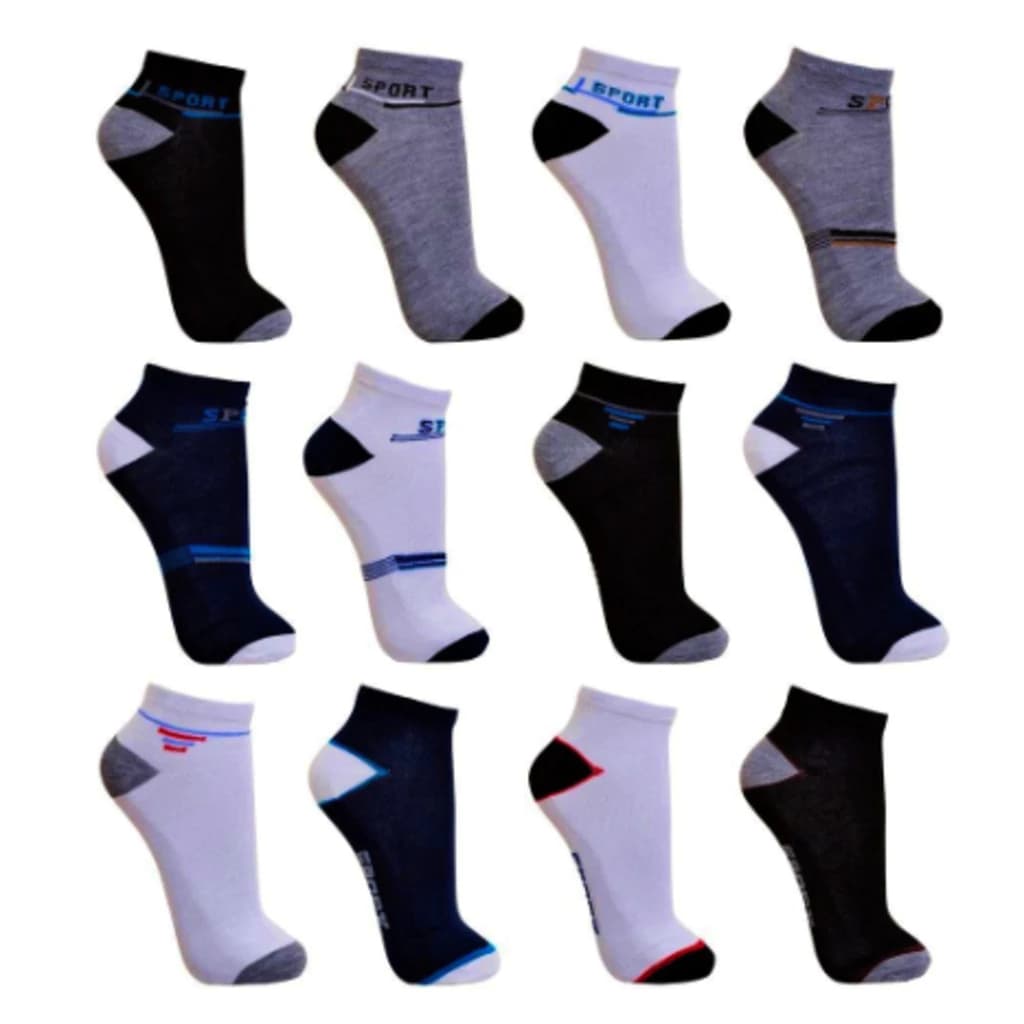 Kit 12 Pares De Meias Masculino Estampadas SPORTE Cano Curto / KIT com 3, 6 ou 12 pares escolha na variação