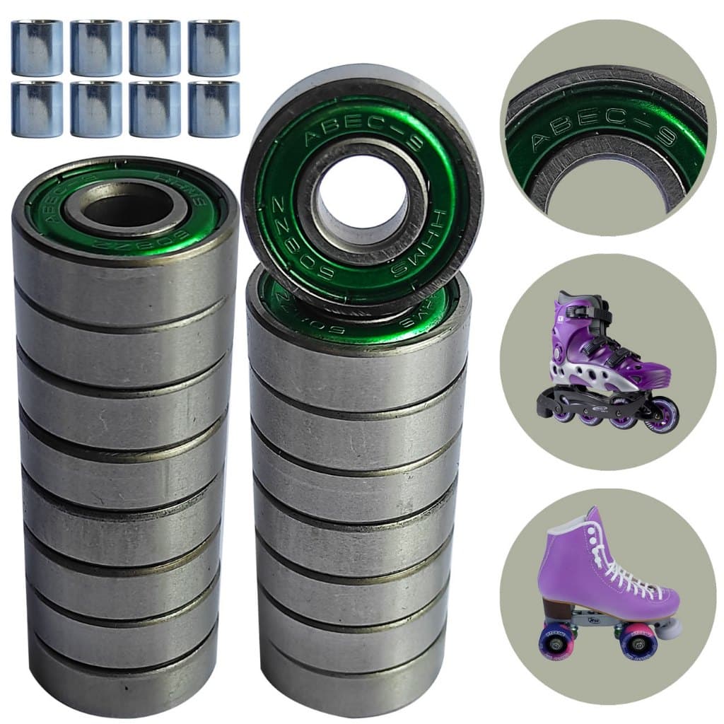 Kit 16 Rolamentos Abec 5 7 9 11 13 15 para Patins In Line e Quad +8 Espaçadores