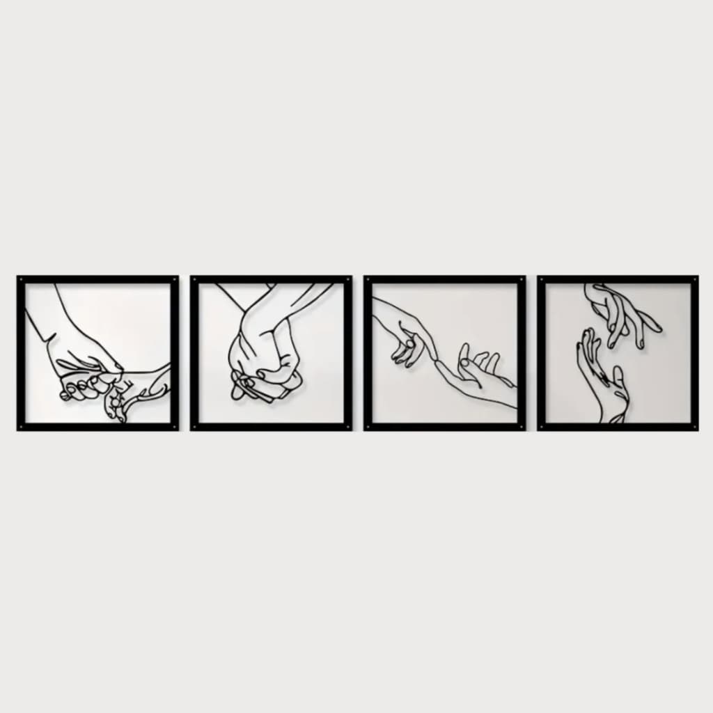 Kit Com 4 Quadros Decorativos Mãos Minimalistas Para Parede Estilo Contemporâneo E Criativo 21cm