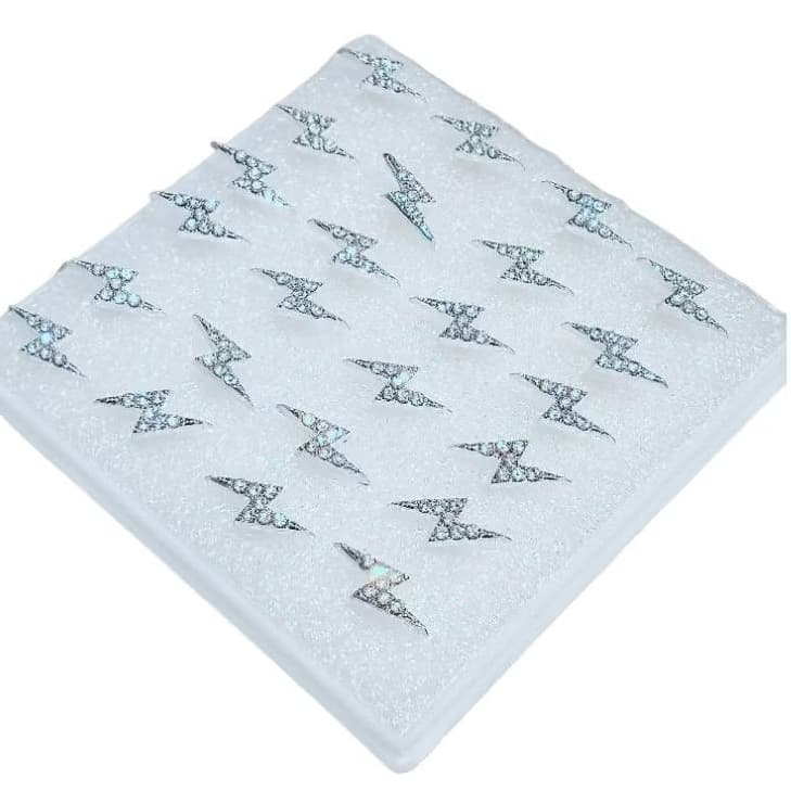 Brinco De Raio Prata Brilho Zircônia 12 Pares Pino haste Silicone transparente antialérgico