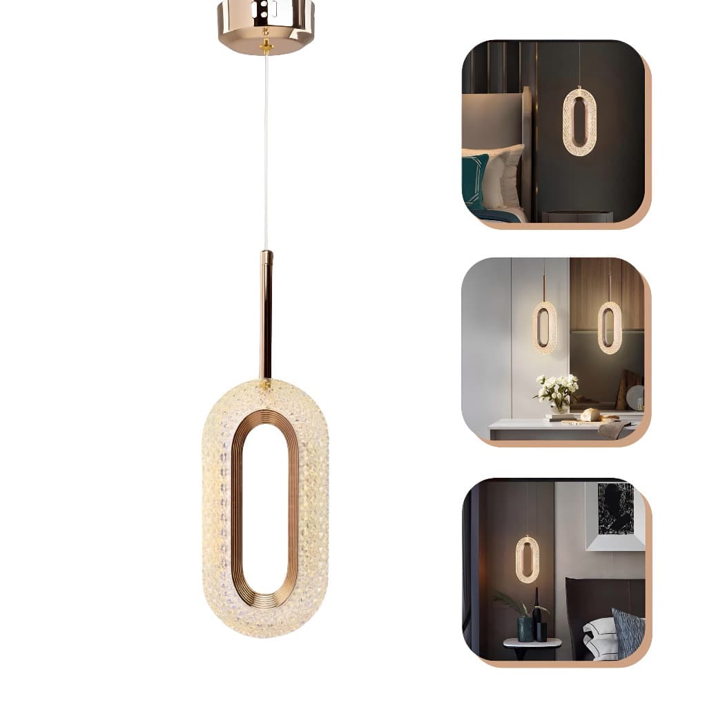 Luminária Pendente Cristal Led Oval Dourado Cabeceira Lavabo 3 Cores