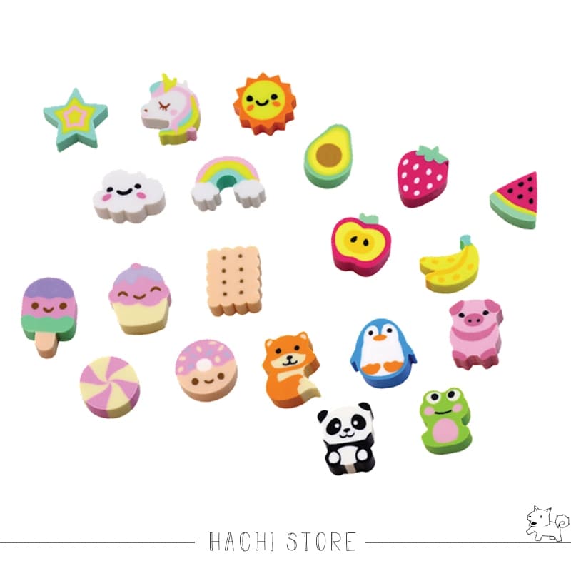 Kit 5 Mini Borrachas de Animais, Frutas, Doces