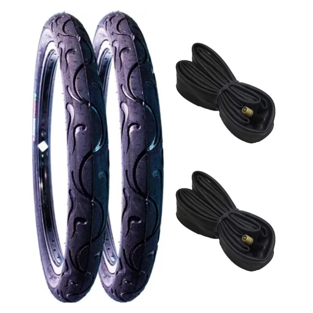 Par Pneu Bicicleta Flame Aro 20 X 2.125 Super Power Slick Balão + 2 Camaras