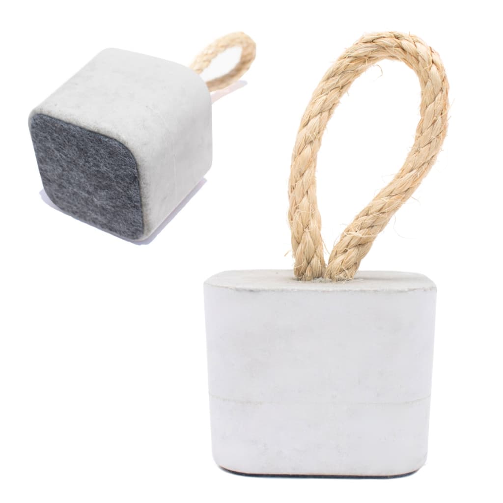 Peso de Porta Decorativo Concreto Quadrado 1,5Kg Aleta Artesanal Alça Sisal Base Carpete Anti Risco