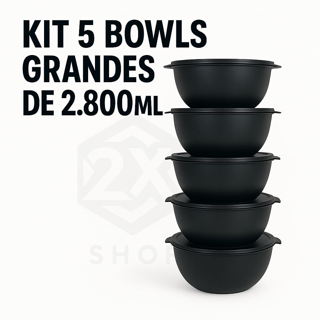 Kit 5 Potes Plásticos Bowl 2800ml Grandes Herméticos Cozinha Organizador Alimentos Resistente