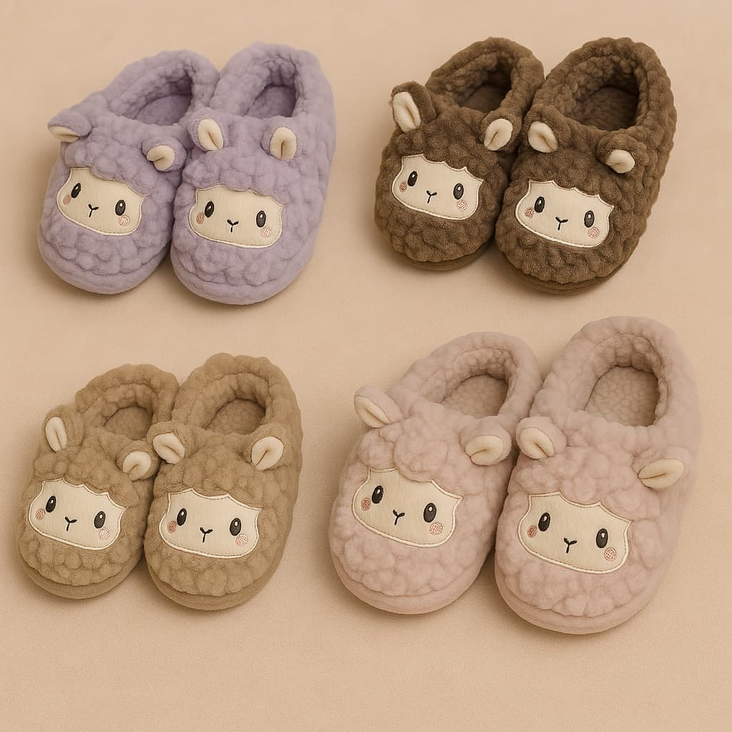 Pantufa Infantil de Pelúcia Ovelhinha Unissex Confortável para o Inverno com Solado Antiderrapante