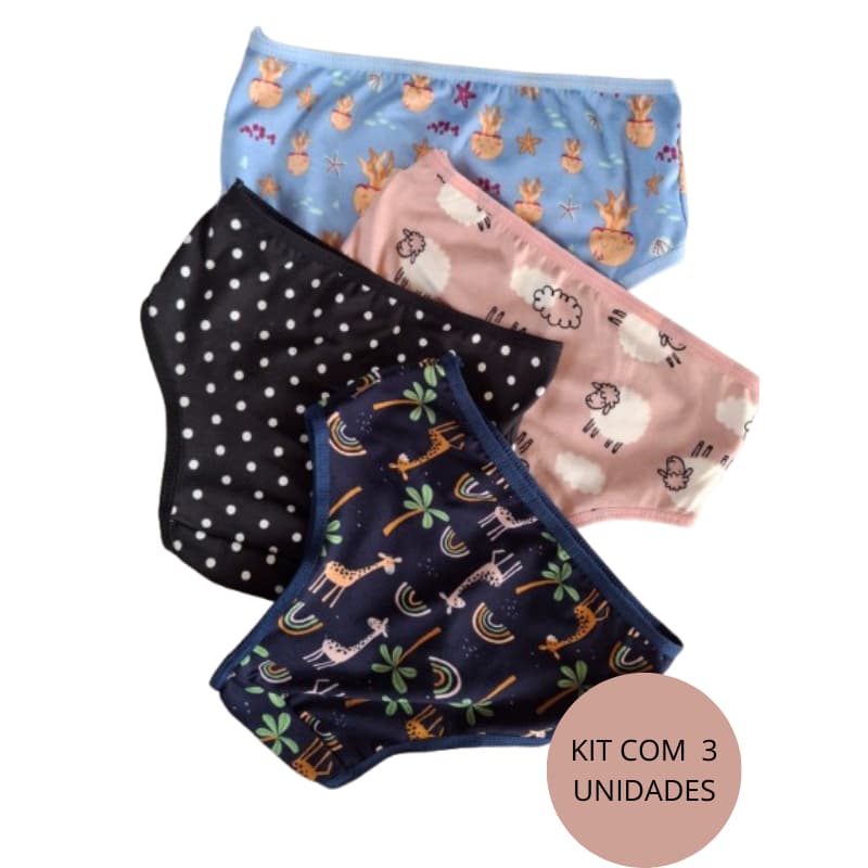 Kit 3 Calcinha Infantil de Suede Para Meninas Criança de 2 à 9 Anos Conforto Calçolinhas Feminina