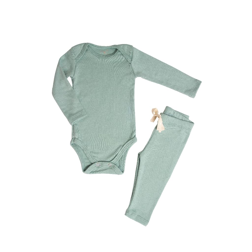 Conjunto Calça e Body Ribana Manga Longa Liso Verde
