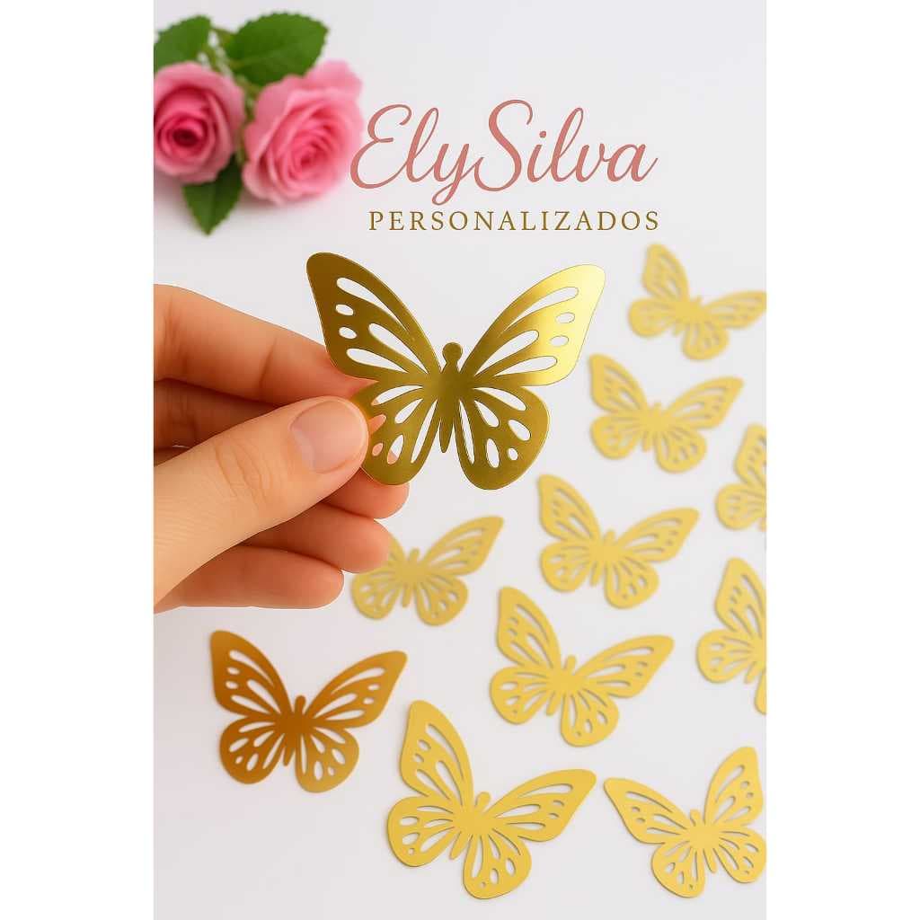 “72 Borboletas Vazadas Douradas – Papel Lamicote 180g | Decoração de Topo de Bolo, Scrapbook e Lembrancinhas”ENVIO RÁPID