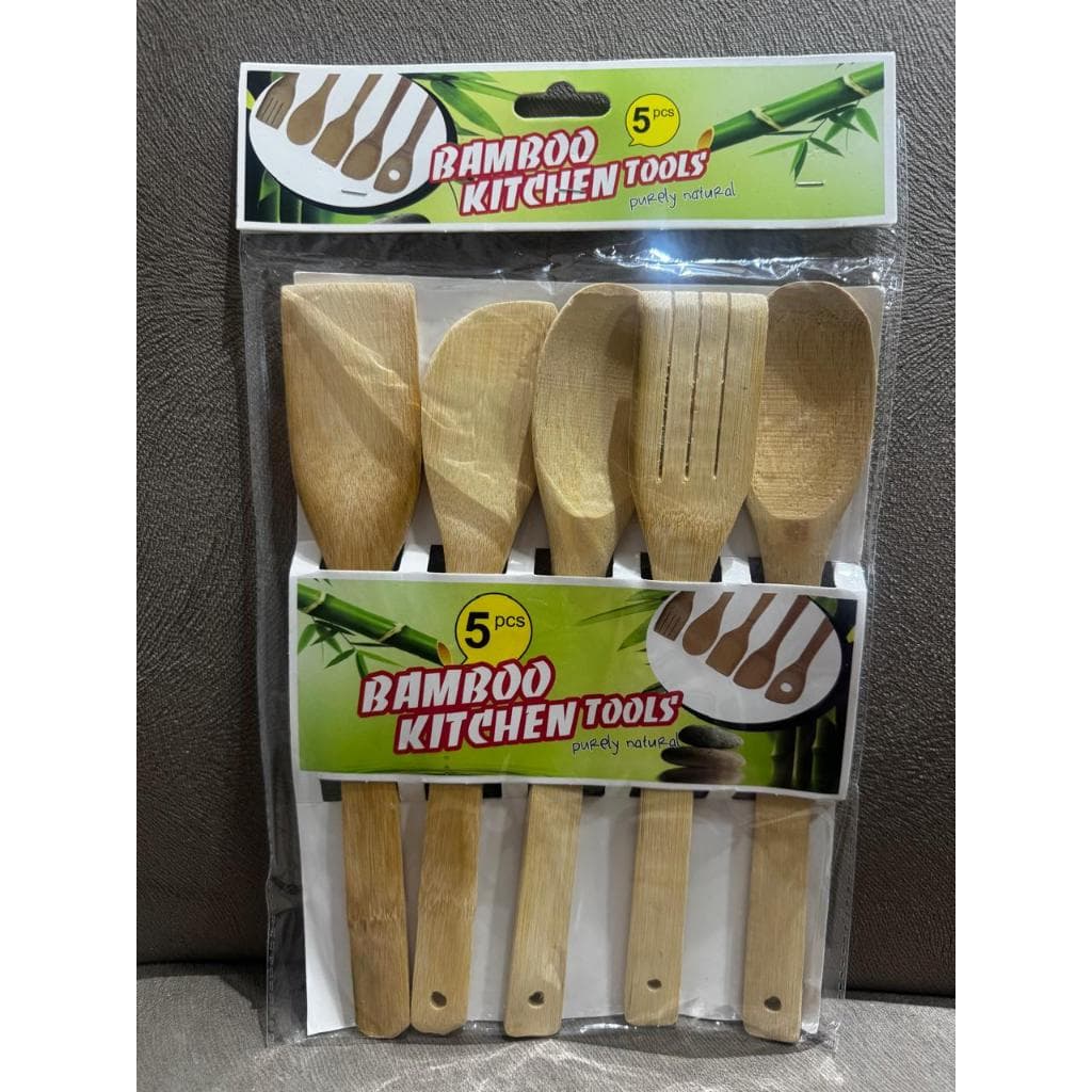 Kit Colher De Pau Utensílios Em Bambu 5 talheres Peças Anti Fungos Casa Cozinha Colheres