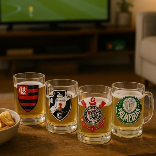 Caneca de Chopp 650ML Mileno – Vidro Resistente com Tema de Time