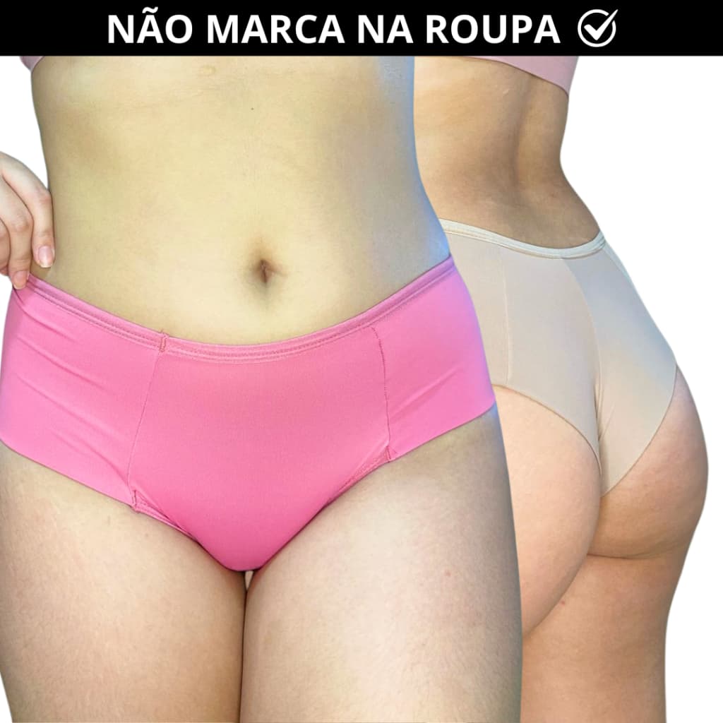 Kit 2 Calcinha Cós Alto Fio Duplo de Microfibra Calcinha Reduz Medidas Cintura Alta Modeladora