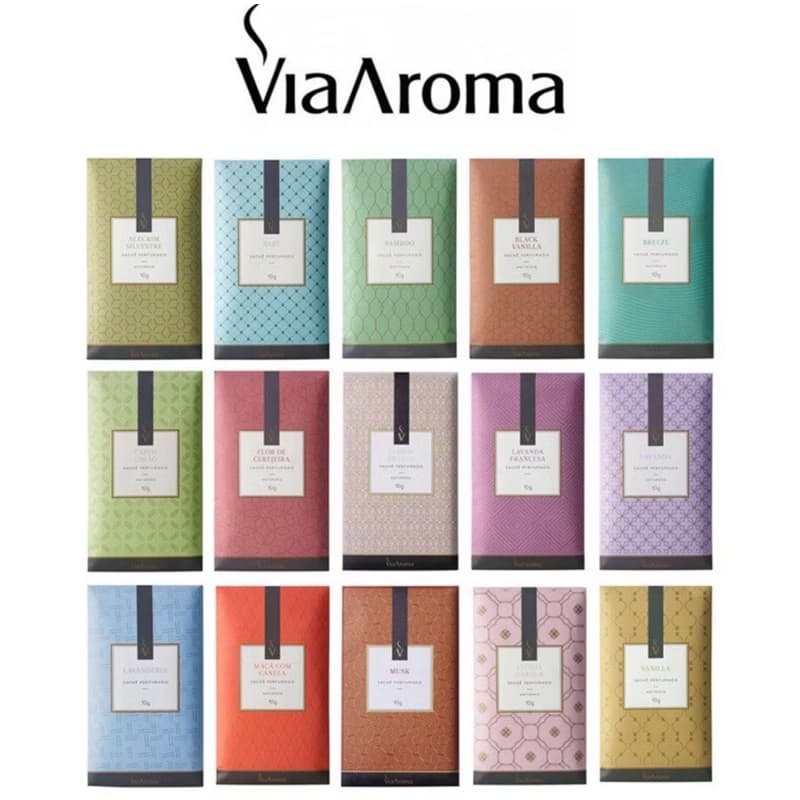 Kit com 5 Sachês Perfumados Via Aroma 10g - Armário Gavetas Guarda Roupas Porta luvas Porta malas
