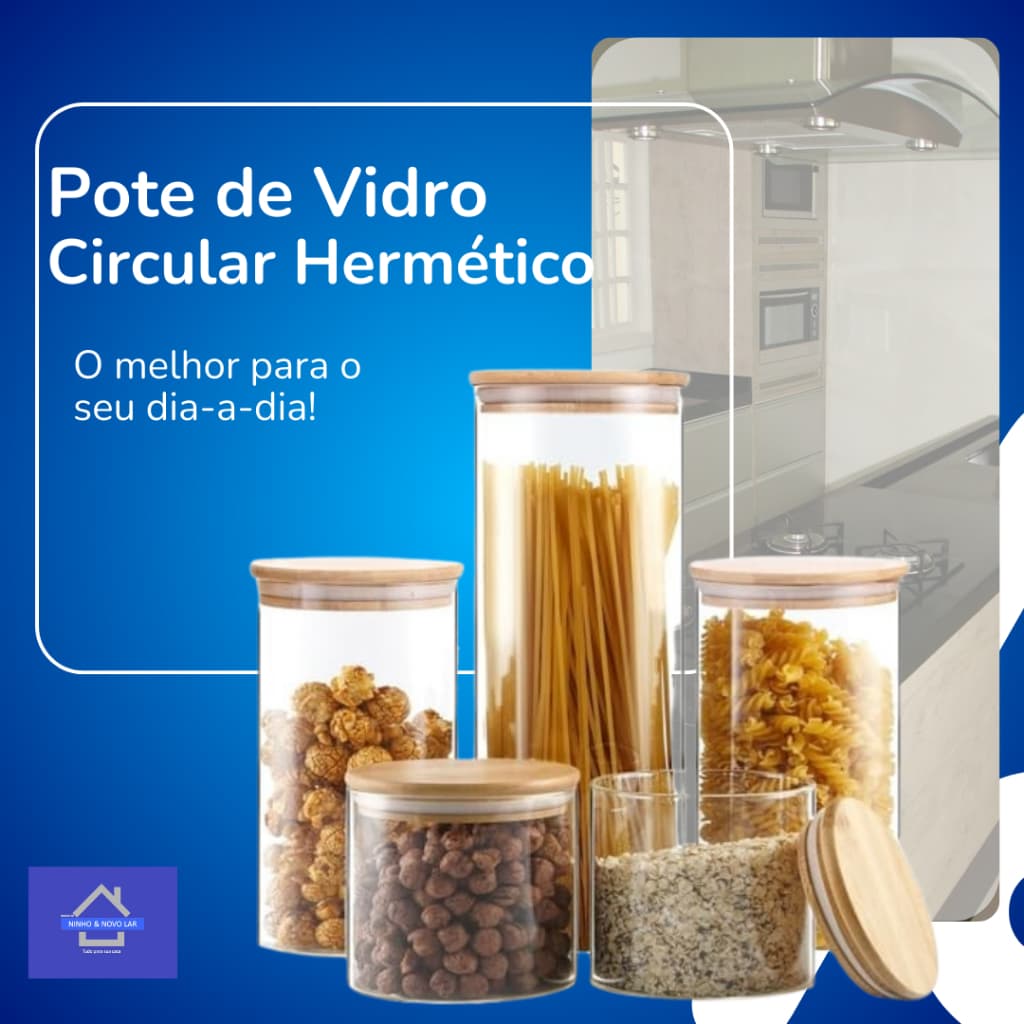 Pote de hermético mantimentos vidro com tampa de bambu organizador alimentos - diversos tamanhos