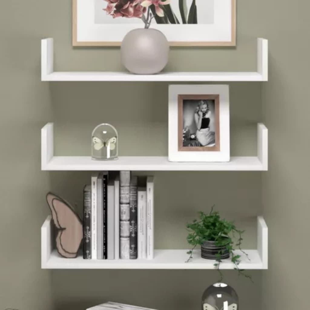 Kit 3 Prateleiras em  U Nichos 60cm em MDF Branco