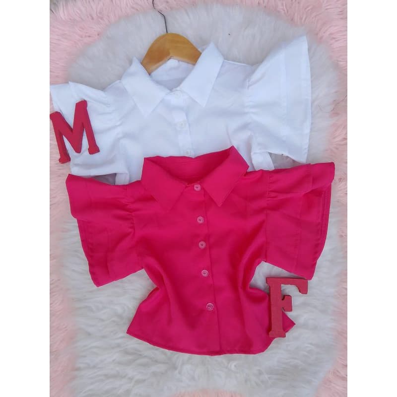 BLUSINHA SOCIAL MANGA MORCEGO BABADO MODA INFANTIL MENINA