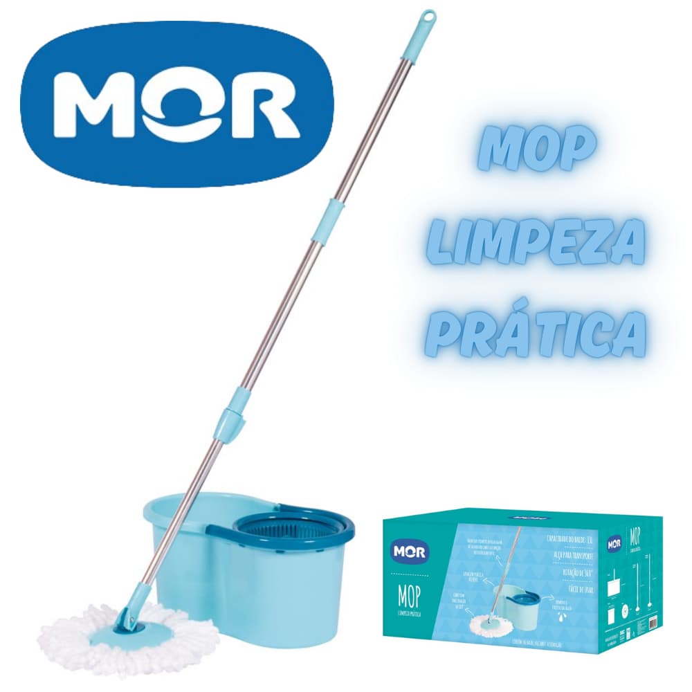 Esfregão Mop Limpeza Prática e Pocket Azul ou Rosa marca MOR Casa Faxina Praticidade