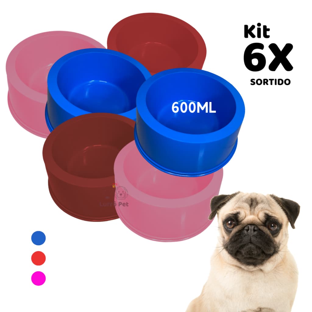 Kit Comedouros Pote de Ração Pequeno Cachorro Gato Pet Nº2 SORTIDO 600Ml