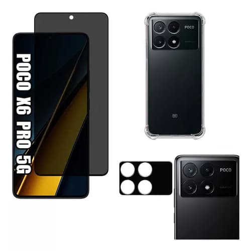 Película Privacidade Spy Xiaomi Poco X6 Pro 5G + Capa Capinha Anti Shock + Câmera