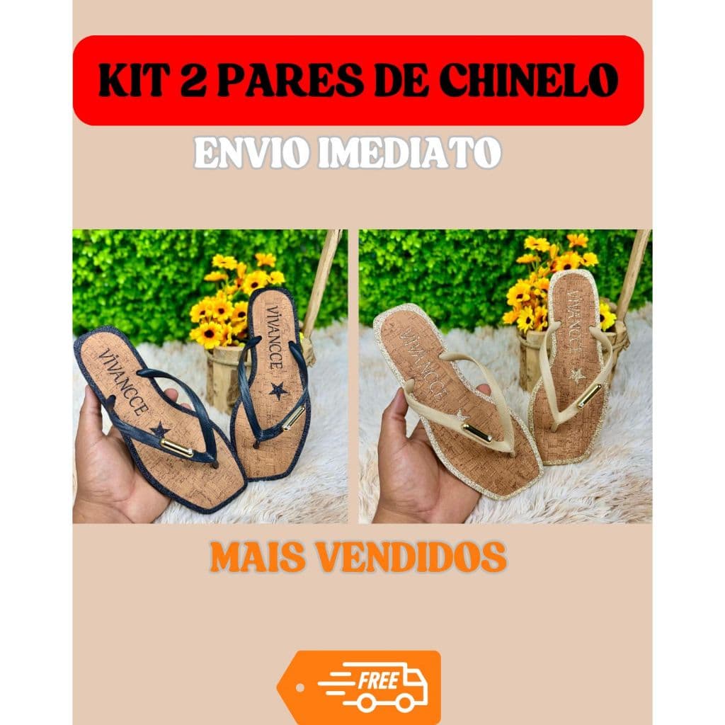 Kit 2 Pares de Chinelo Vivancce com Glitter Super Confortável ideal para o dia a dia Envio Imediato