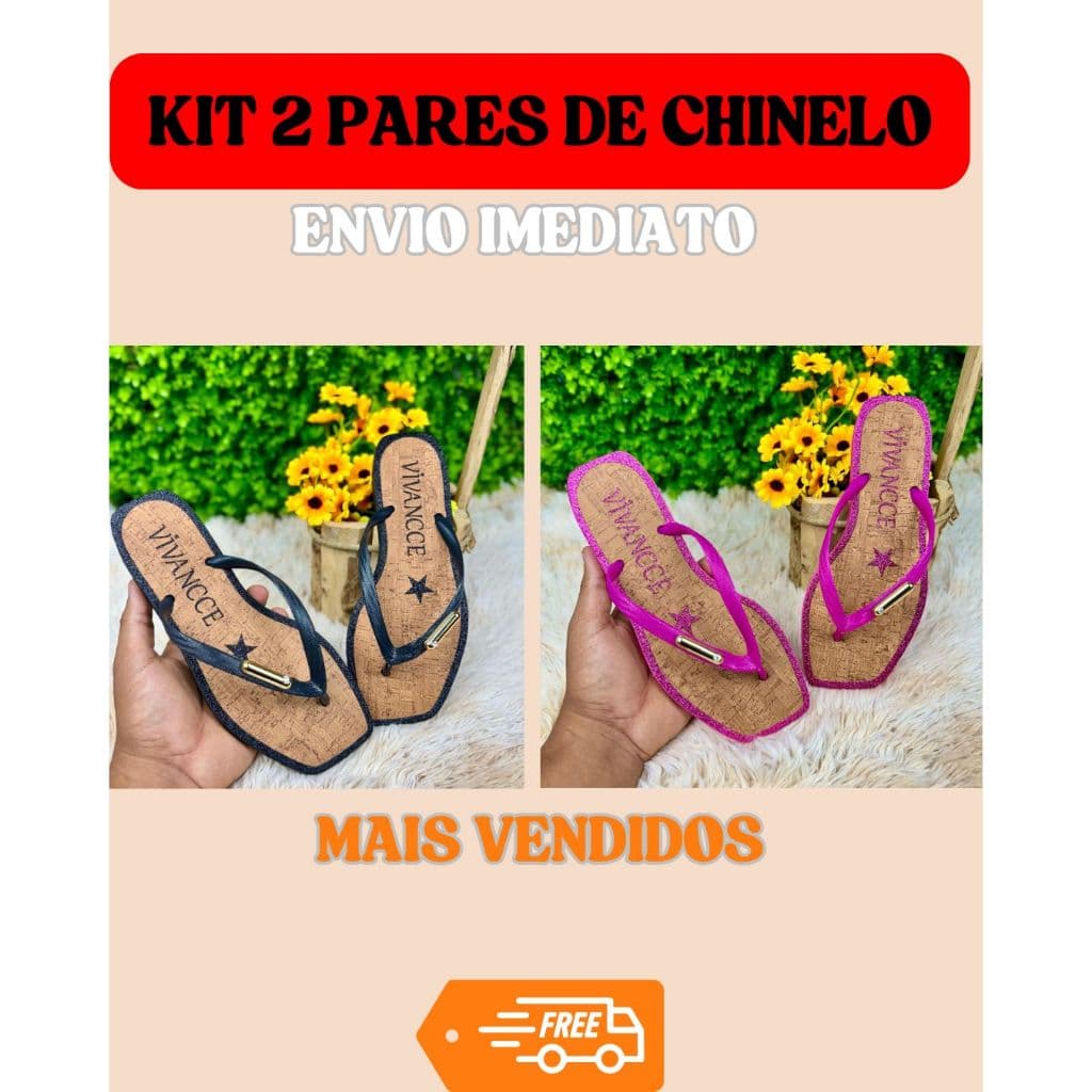 Kit 2 Pares de Chinelo Feminino Vivancce com Glitter Super Confortável ideal para o dia a dia Envio Imediato