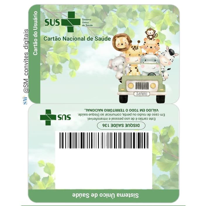 Kit 15 cartões do SUS personalizados com nome e tema desejado