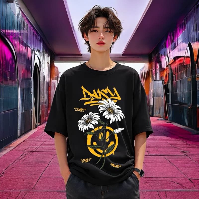 Camiseta Oversized Masculina Estampada Smile Blusa Streetwear Unissex Larga Treino Preta