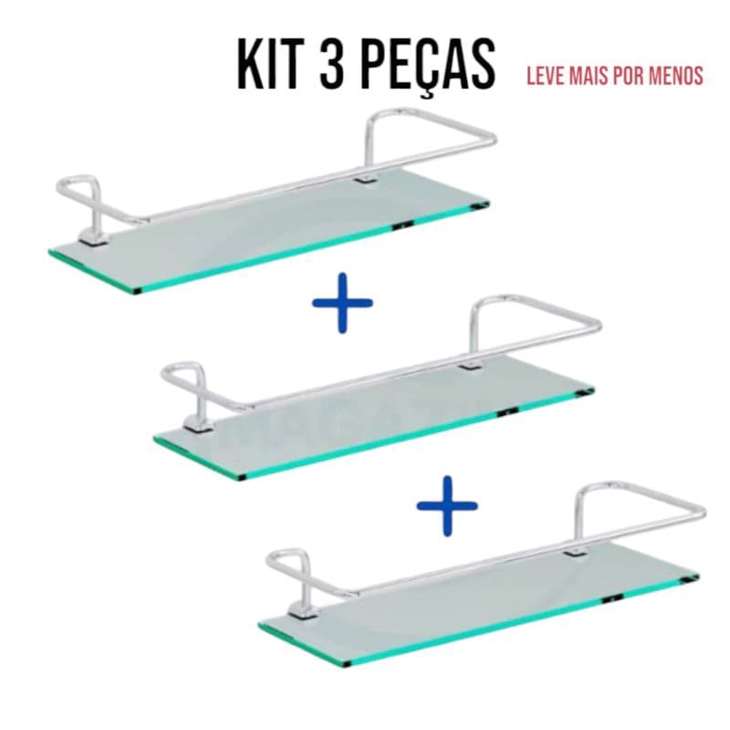 Kit 3 Prateleira Para Banheiro, Vidro, Porta Shampoo Reto