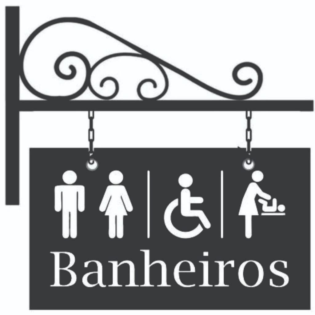 Placa para Banheiro Frente Verso Toalete Sanitário Arabesco suporte Ferro