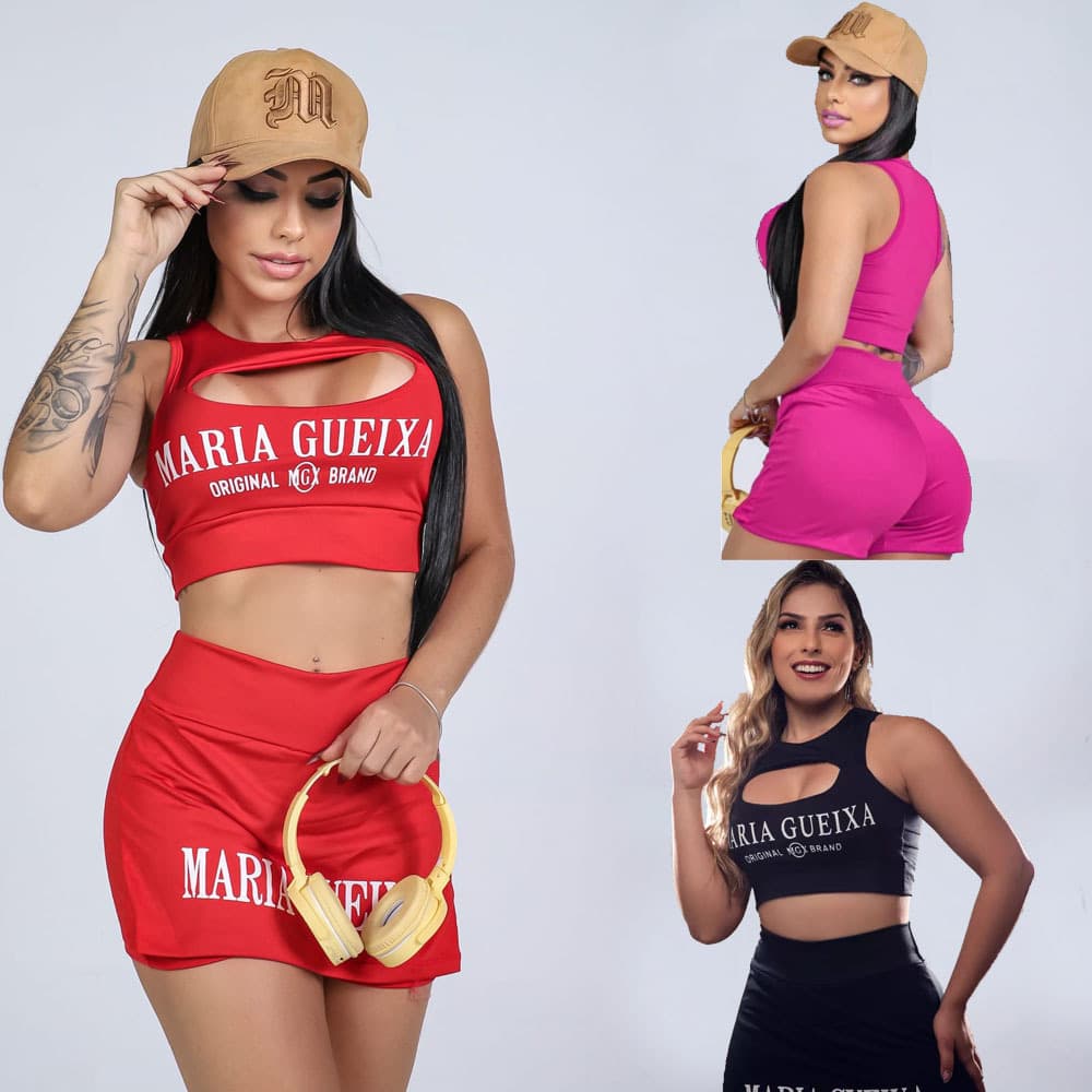 Conjunto Academia Feminino Maria Gueixa Short Com Saia Feminina Moda Fitness Blogueirinha