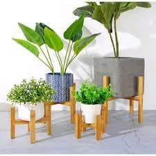 Kit C/3 suporte para vaso de planta cachepot de madeira pinus ~ enfeites decoração jardim varanda sala quarto cozinha