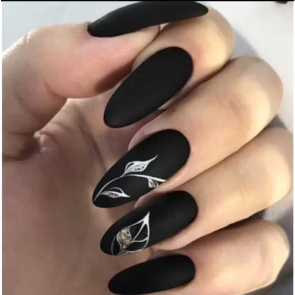 Unha Postiça Preta Bailarina Para Unhas Largas | 24 Peças + Cola | Pronta Entrega