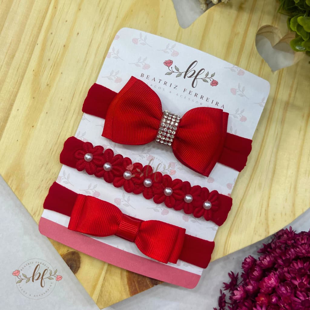 Kit 3 Laços Princesa - Faixinha Slim Recém Nascido, Saída Maternidade,Lacinhos de Cabelo RN Infantil Menina,Meia de Seda