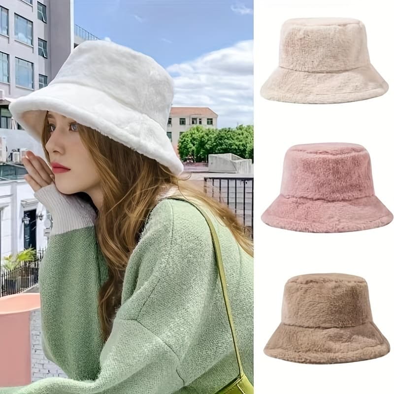 1 Peça Chapéu de Balde Versátil Casual Quente e Peludo  Inverno  e Outono Preto, Bege, Branco, Cinza escuro, Cáqui