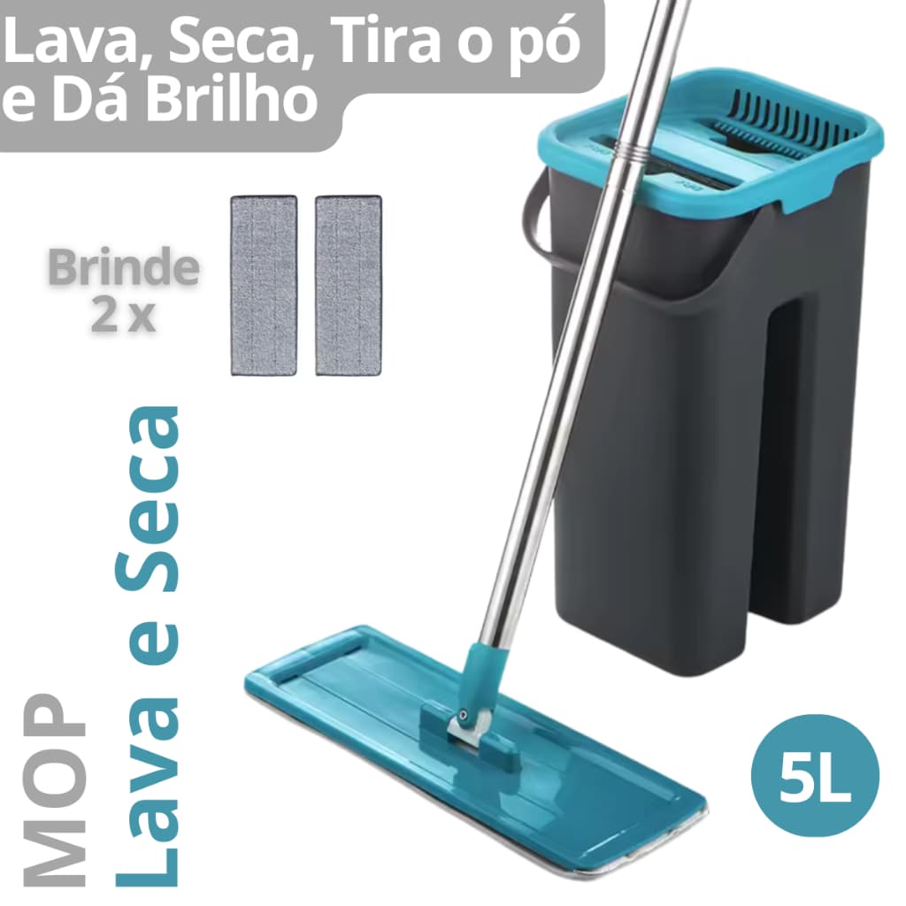 Rodo Mop Flat 2 em 1 com Balde Inteligente + 2 Refis – Lava e Seca Sem Sujeira ; Cor Sortida
