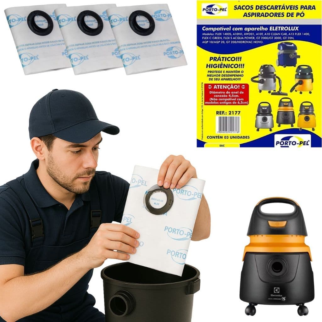 Kit 3 Sacos Aspirador Porto-pel De Pó Electrolux Hidrolux Ref 2177
