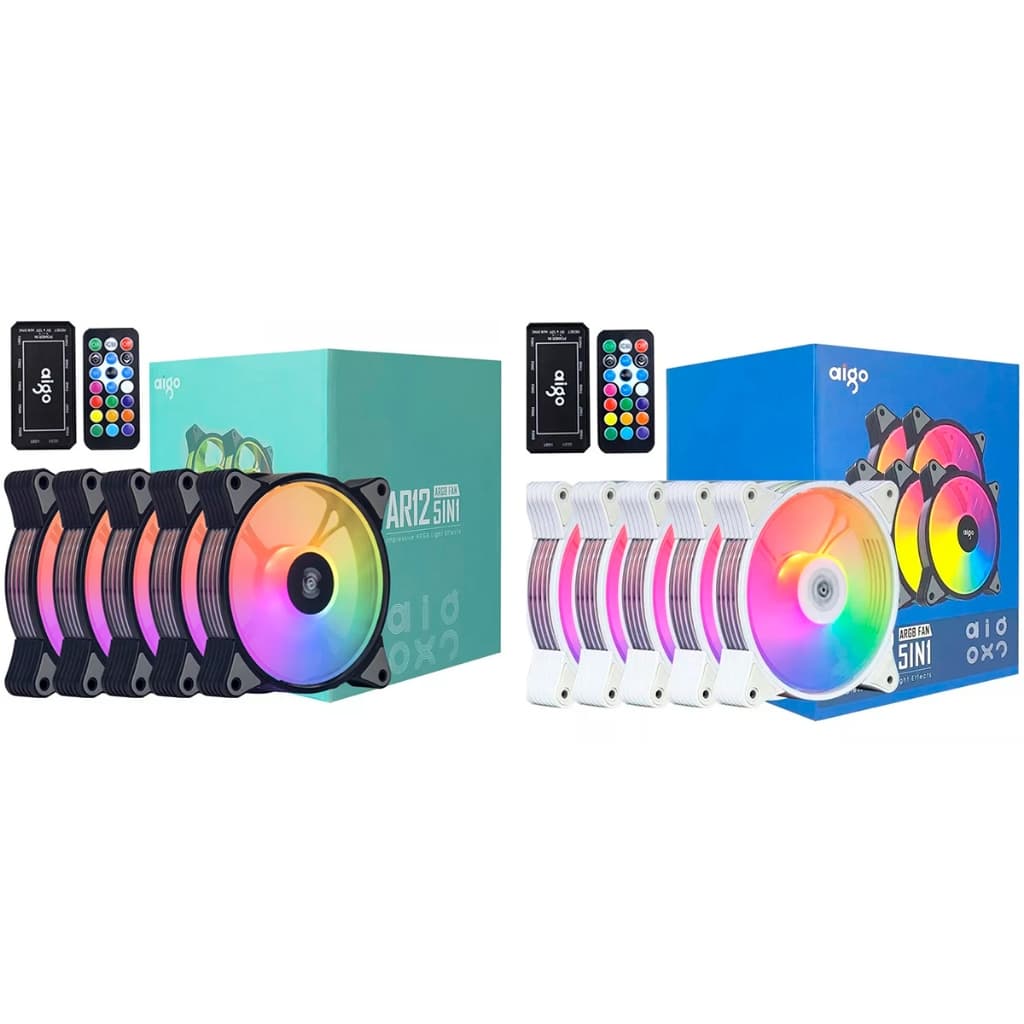 Fan Cooler Gamer Aigo Ar12 Rgb Conjunto Com 5 Fans 120mm Com Controladora