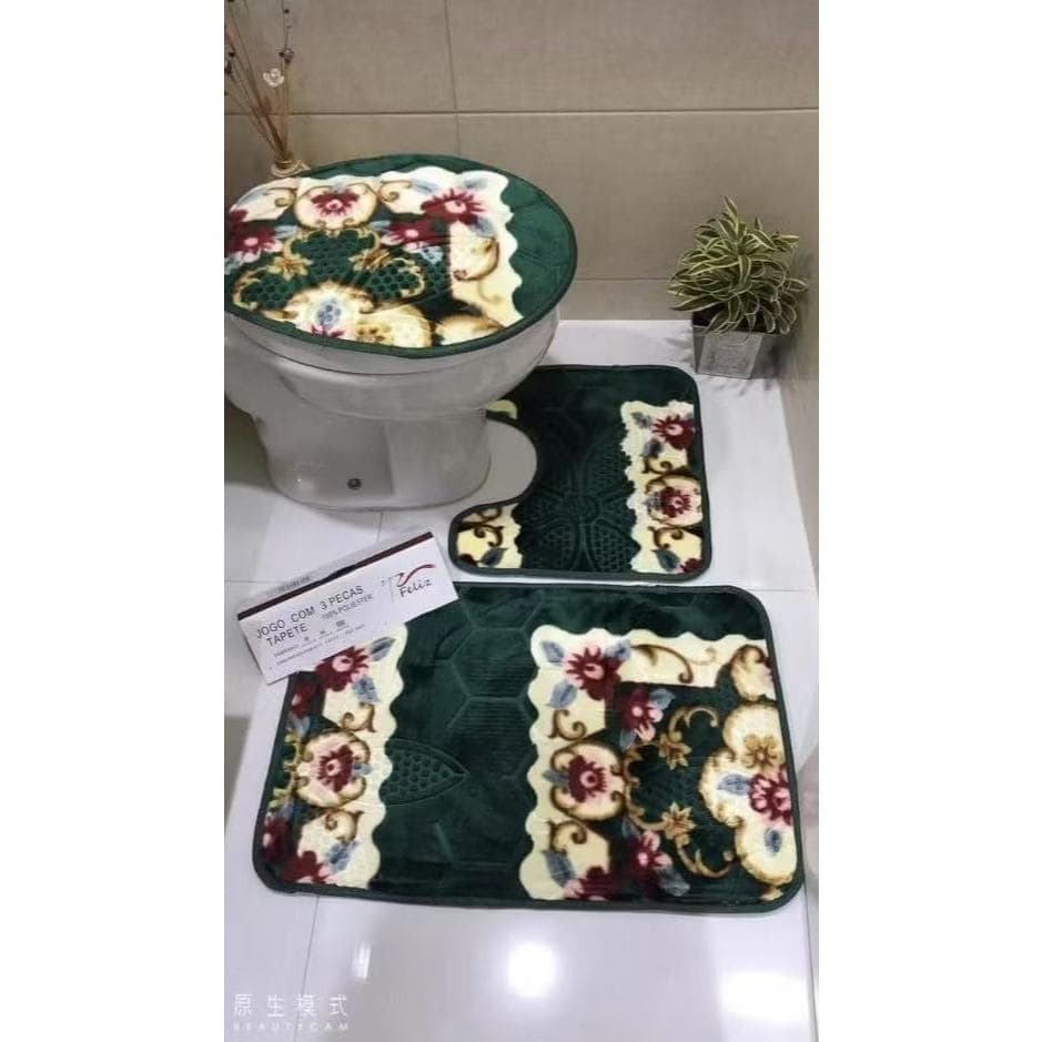 Kit Tapete 3 peças para Banheiro com estampa floral, jogo antiderrapante casa decoração promoção