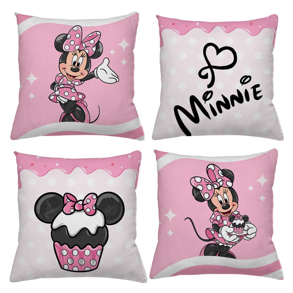 KIT 4 CAPAS DE ALMOFADAS DECORATIVAS MINNIE ROSA FOFA QUARTO DE MENINA LUXO - TAMANHO 45X45