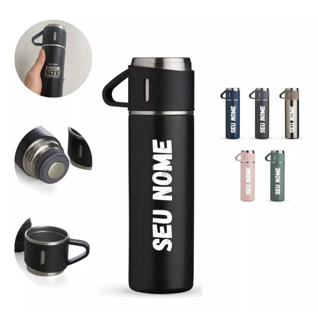 Garrafa Térmica Squeeze Café Quente 2h Frio 3h 500ml Copo Caneca Personalizada