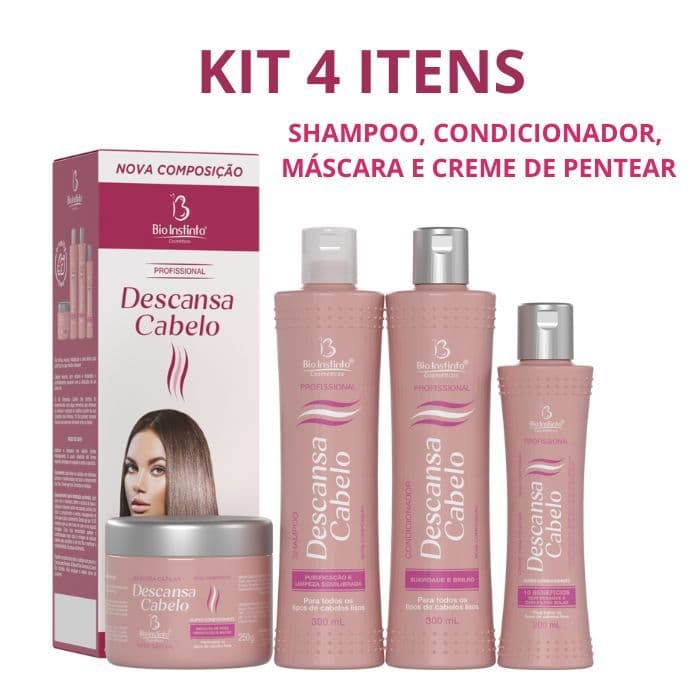 Kit Descansa Cabelo Bio Instinto Desmaia Cabelo Liso Itenso Hidratação Reparação Reconstruçao 4 Un