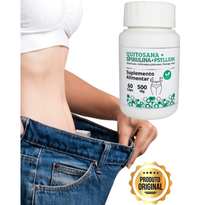 Quitosana Spirulina Psyllium Suplemento Natural 60 Cápsulas - Fibra Aliementar