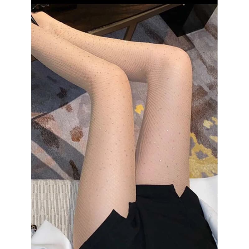Meias calças bege com strass