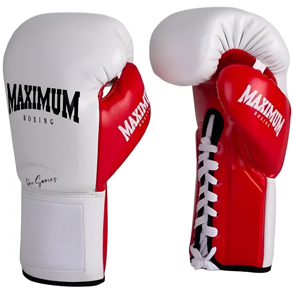 LUVA DE BOXE PROFISSIONAL BRANCA/VERMELHA CADARÇO - MAXIMUM PRO SERIES