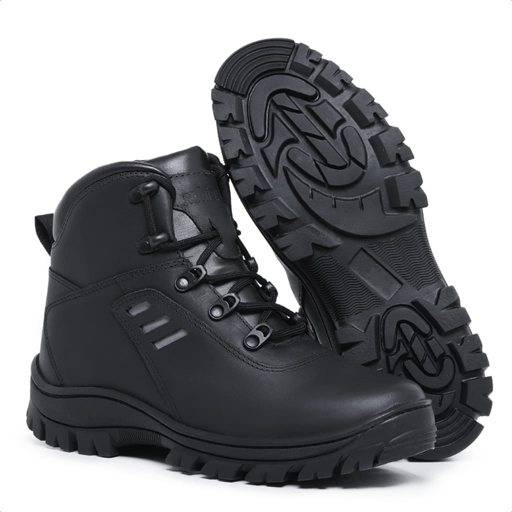 Coturno Masculino Preto de Couro Legítimo Adventure Tratorado Resistente