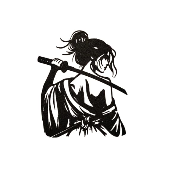 Quadro Decorativo Mulher Samurai Com Katana Para Parede Estilo Oriental Moderno Minimalista 23cm