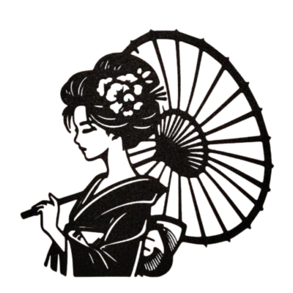 Quadro Decorativo Geisha Japonesa Para Parede Estilo Oriental Minimalista Com Fita De Fixação 25cm