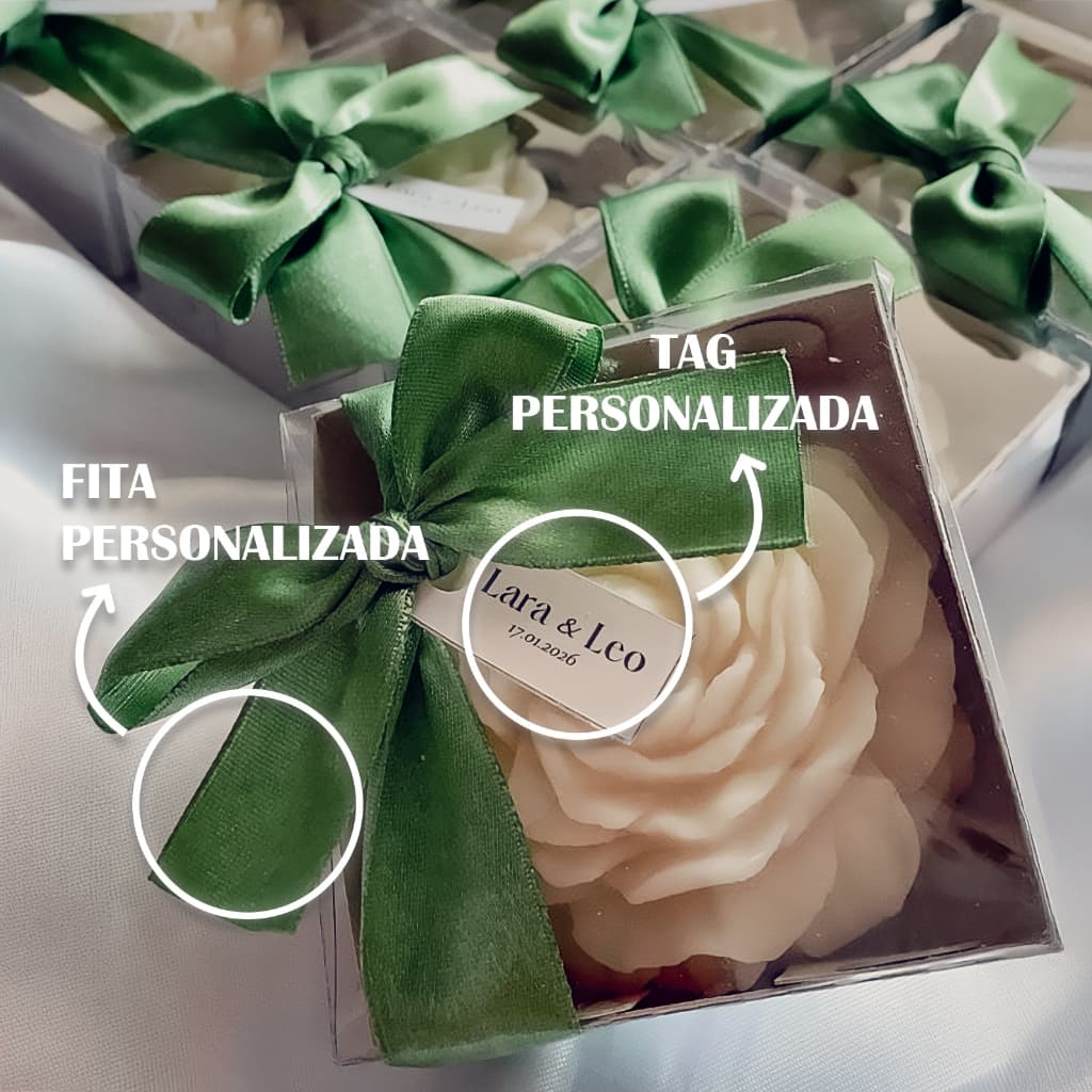 Kits Velas Flor Peonia Aromatica Personalizada Cheirosa Premium Caixa 90g 7cm