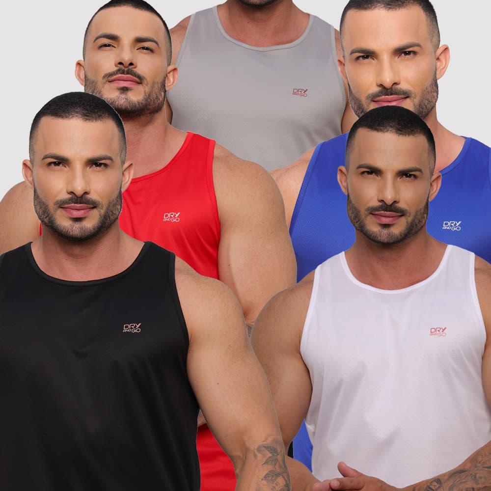 KIT 5 Camisetas Regatas Dry Fit ORIGINAL Masculina Para Treino e Academia