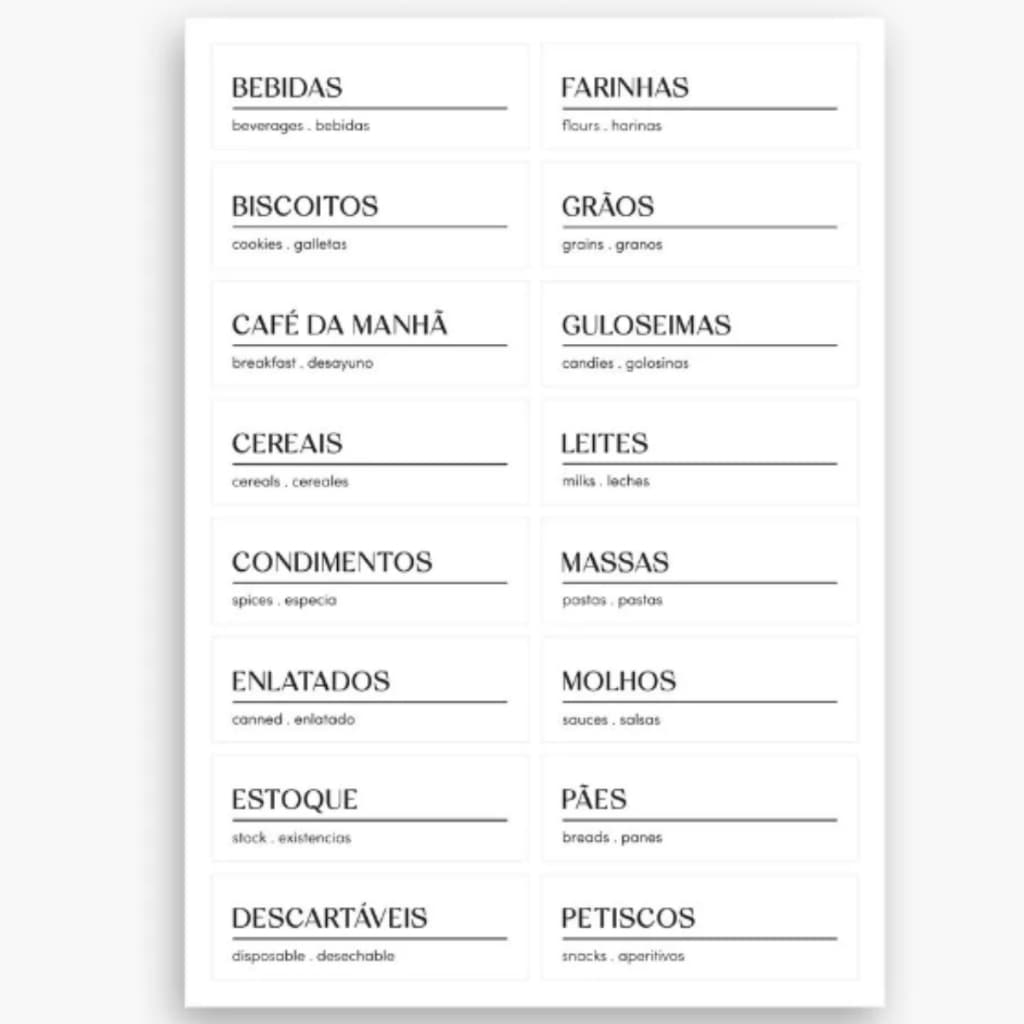 Etiquetas Adesivas Para Temperos, Mantimentos e Despensa Branco - Ou